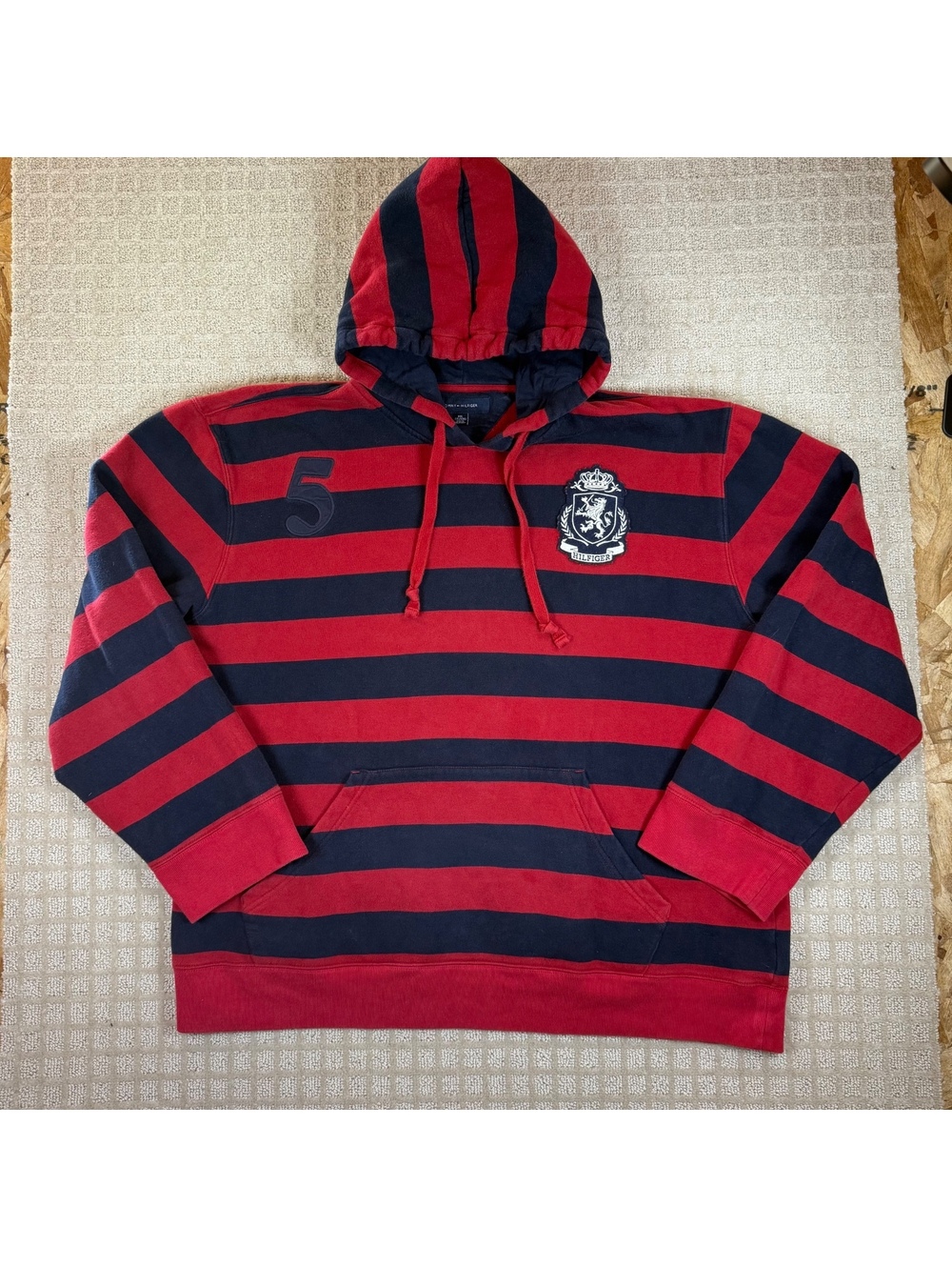 Tommy Hilfiger red and navy striped hoodie xxl